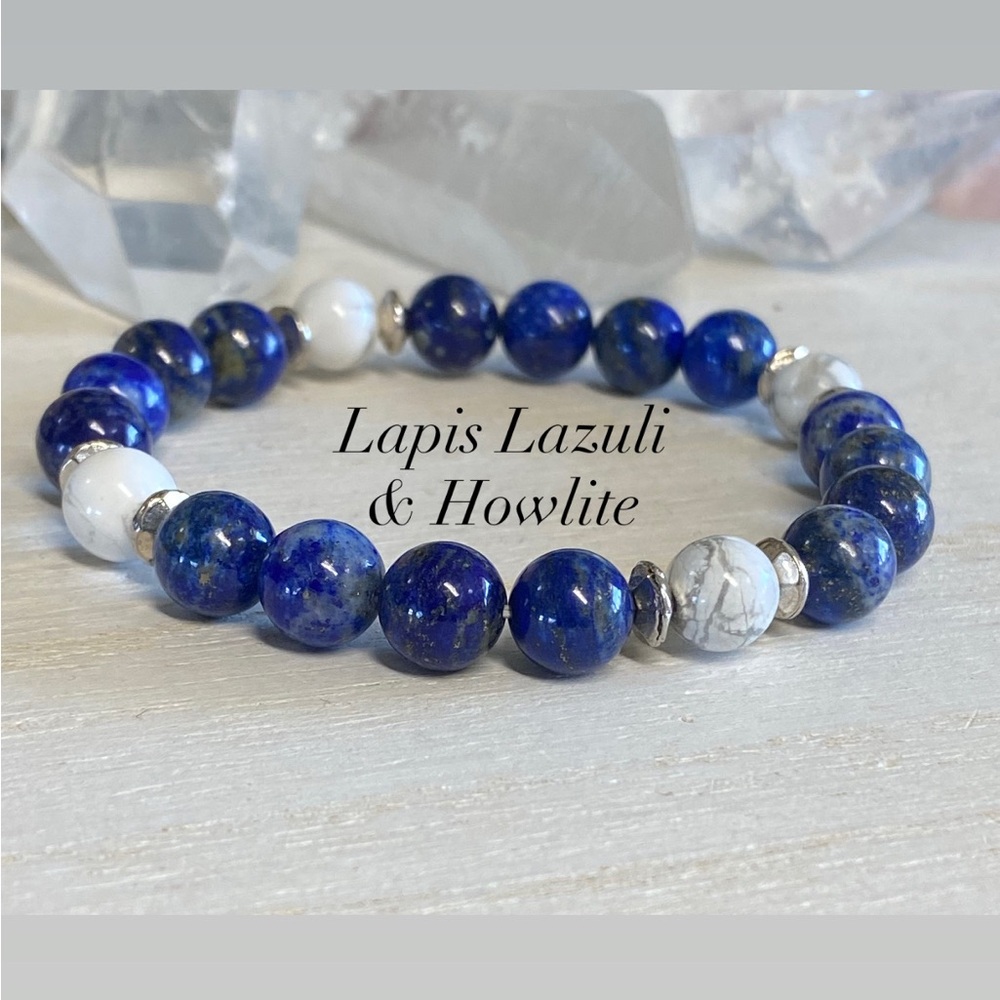 Lapis Lazuli and Howlite Gemstone Stretch Bracelet 8mm